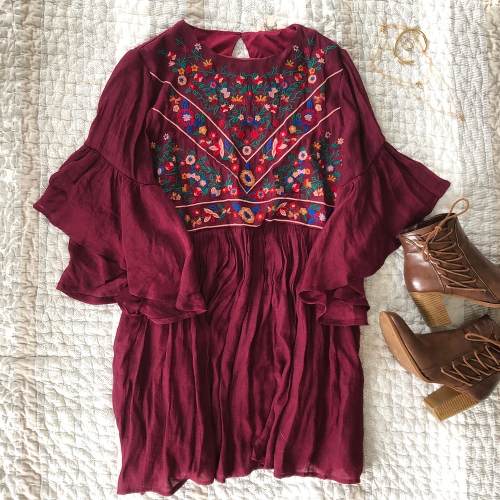Umgee Burgundy Babydoll/shift Dress